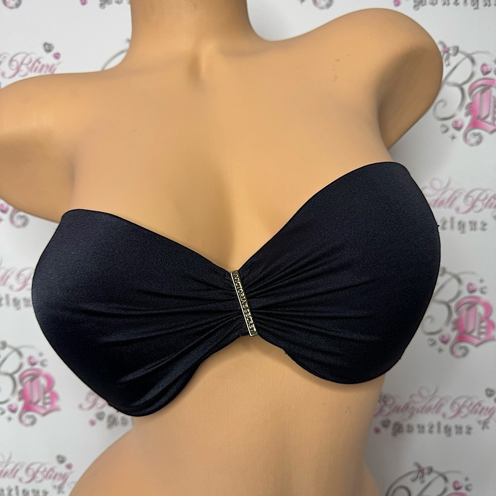 Victoria’s Secret bikini top black with gold hardware Victoria’s Secret logo